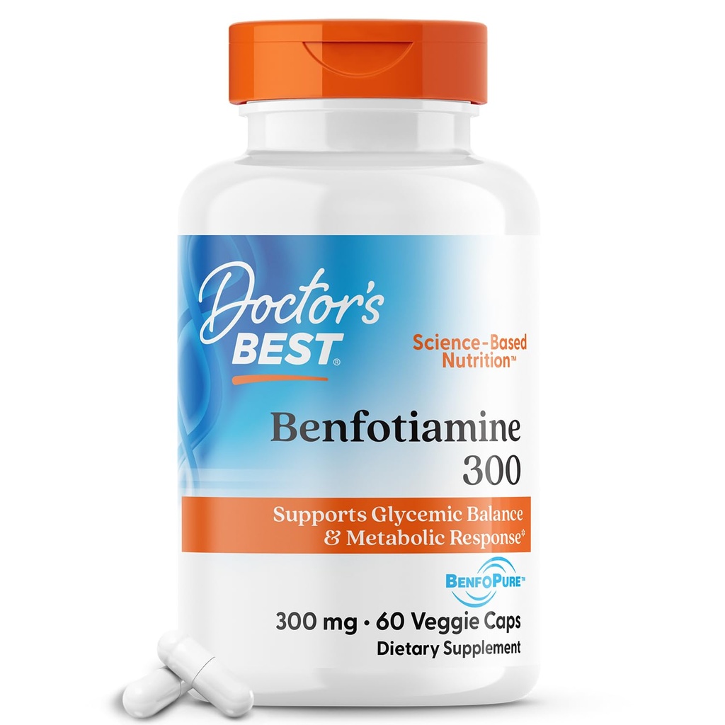 Arsti parim Benfotiamiin 300 koos BenfoPure'iga aitab säilitada tervislikku glükoosi ainevahetust, mitte-GMO-d, veganit, gluteenivaba, sojavaba, 300 mg, 60 Veggie kapslit