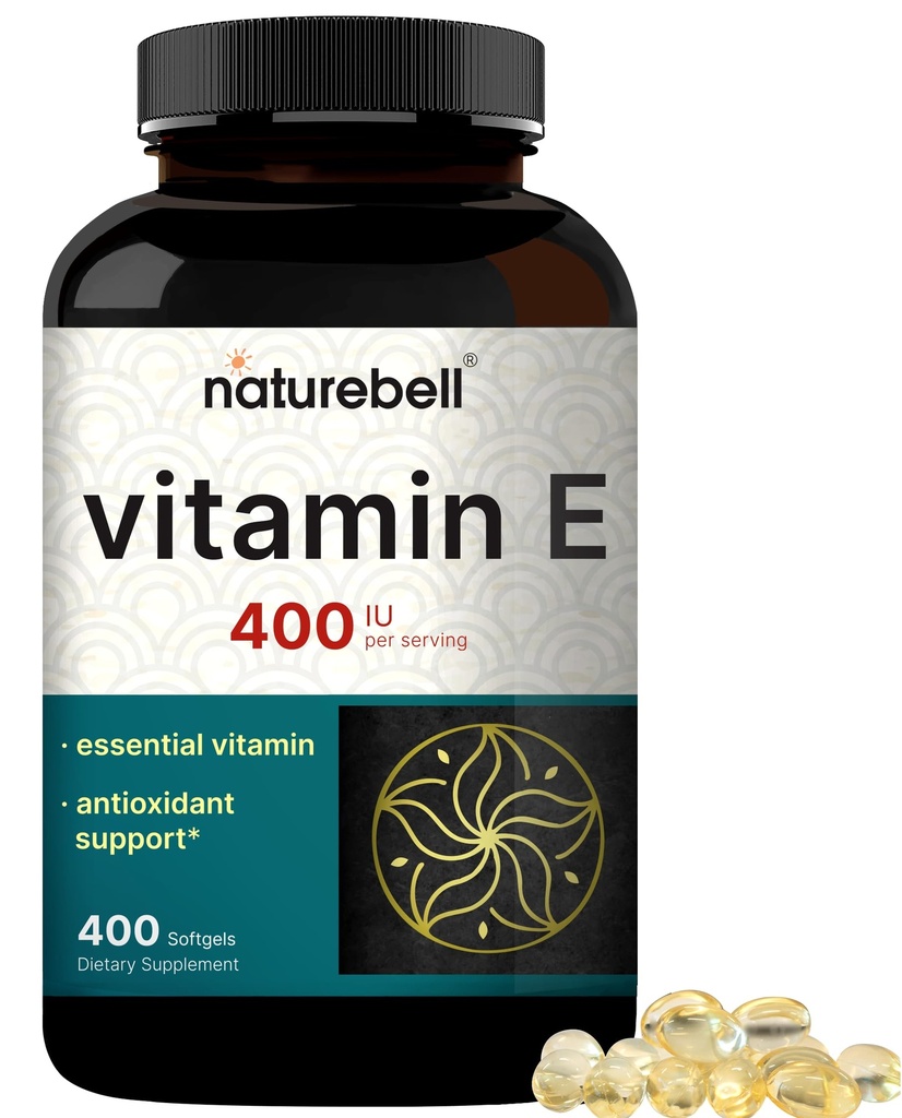 NatureBell E-vitamiini õli softgels, 400iu per Serving, 400 pillid | Olulised antioksüdandid, kergesti imenduv vorm - toetab naha, südame ja immuunsüsteemi tervist - mitte-GMO