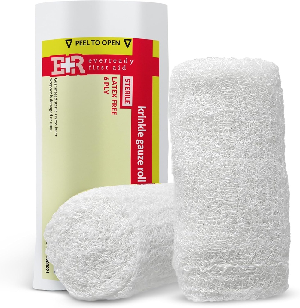 Ever Ready esmaabi Sterile Krinkle Kerlix Type 4 1/2" x 4.1 Yds, Latex Free, 6 PLY, Gauze Bandage Roll - 12 Count