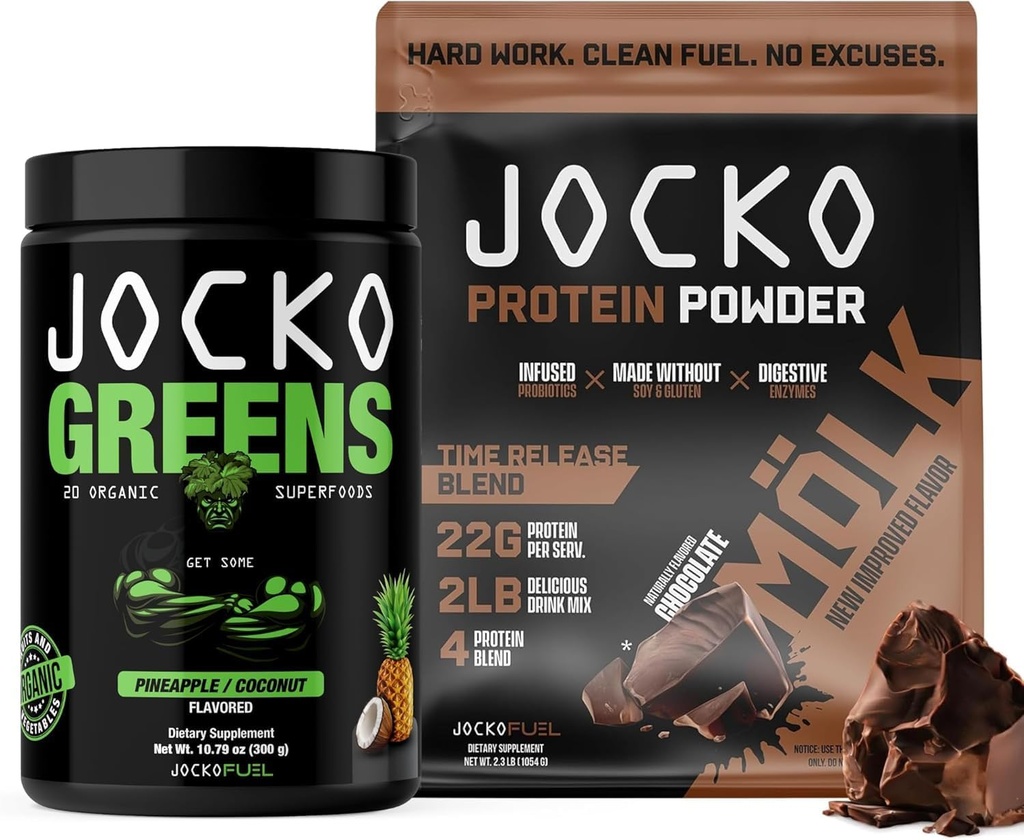 Jocko Fuel 2 Pack Bundle - Jocko Greens Powder + Chocolate Mölk Protein Pulber