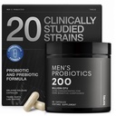 Toniiq Mens Probiootikum 20 kontrollitud tüvega – 200 Bilion CFU + 200mg FOS Prebiootikum – Mens Probiootikumid soolestiku tervisele - Külma ja hilinenud vabanemisega - Lab-testitud sünbiootiline valem