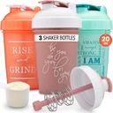GOMOYO [3-Pack] 20-Ounce Shaker Bottle with Action-Rod Mixer | Motiveerivate tsitaatidega Protein Shaker Pudel | Valgukoksude Shakers on BPA vaba ja nõudepesumasin ohutu | Coral, Mint & Rose