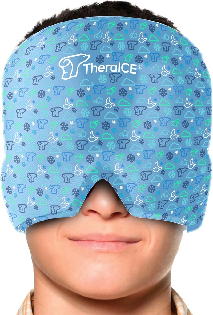 TheraICE Migreen Relief Cap Junior, rahustav Peavalu Boo jääpakk Mask Tooted, Cooling Gel Hat JR, Face Cold Compress Head Wrap pulgad, sinikad ja jahutustemperatuur