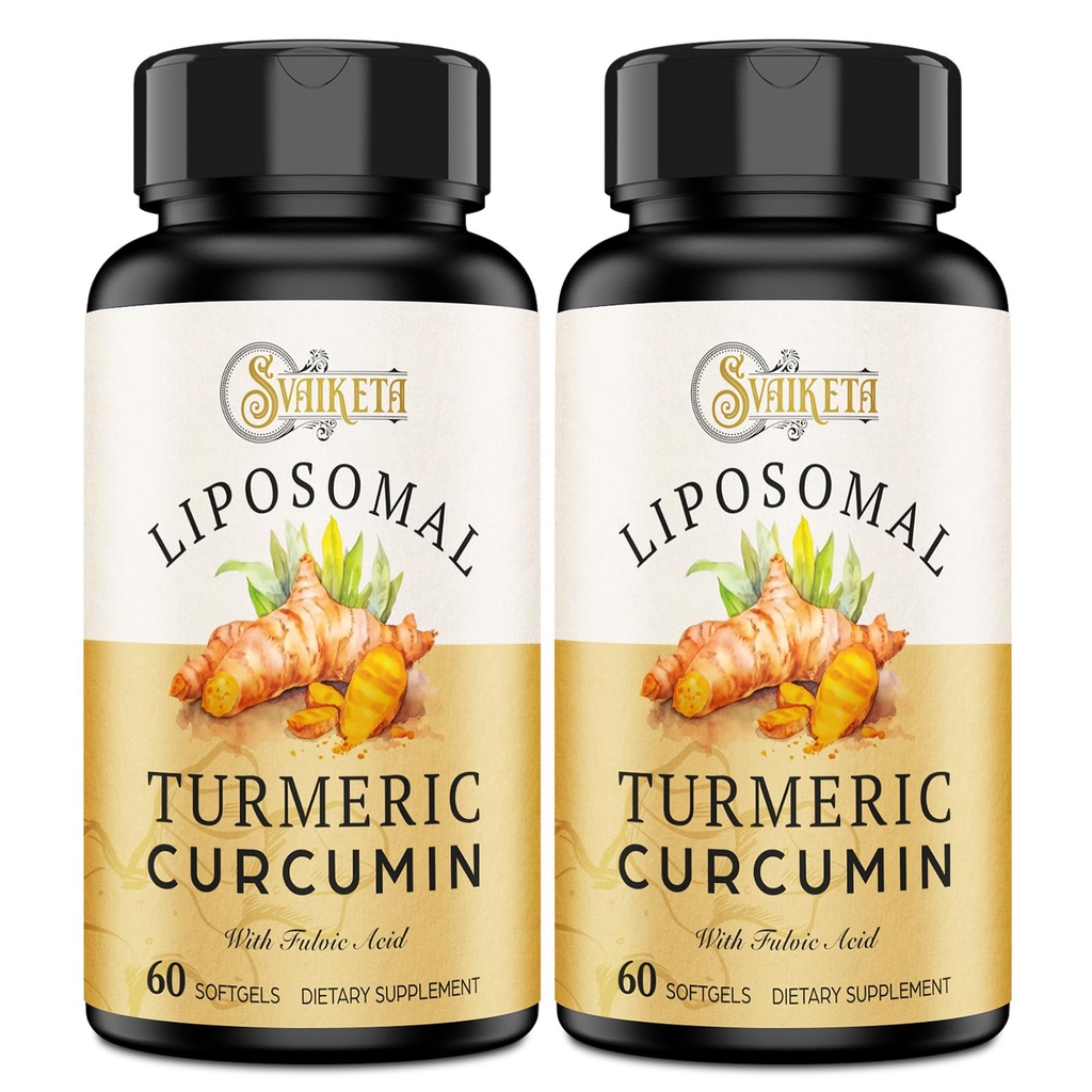 Liposomal Turmeric Curcumin Supplement - 2000mg, 95% Curcuminoid ekstrakt koos Piperine - 60 Softgels (2 pudel)