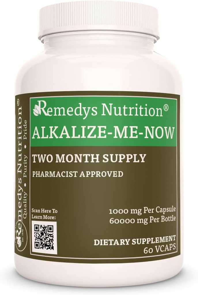 Remedy's Nutrition Alkalize Me Now | 1000 mg, 60 vegankapslit taimsed toidulisandid | Kahe kuu pakkumine