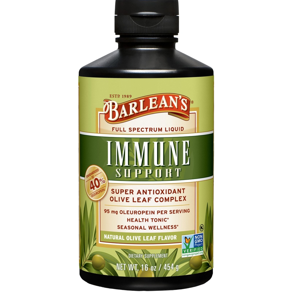 Barlean's Olive Leaf Complex Vedel immuunsüsteemi tugisammas 95mg Oleuropein Antioksüdandid hooajalise heaolu, südame tervise ja immuunsüsteemi tugevdaja, 16 Ounce