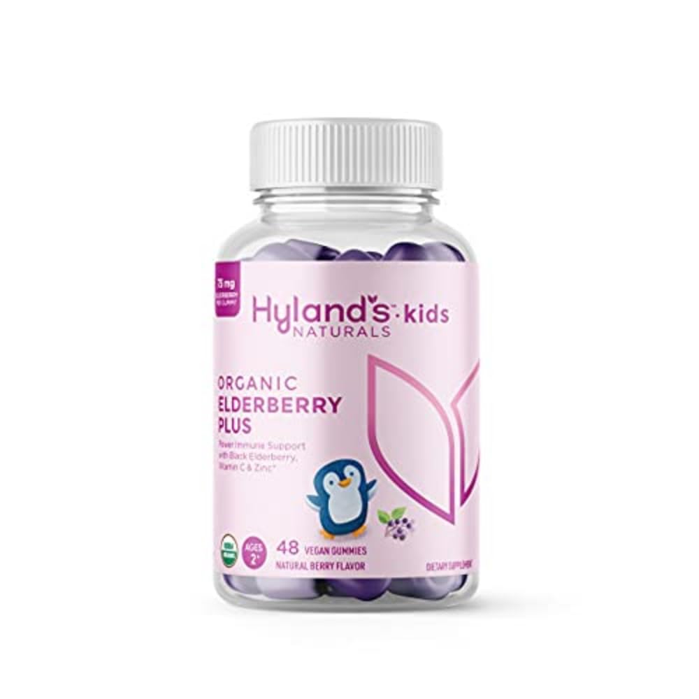 Hyland's Kids Organic Elderberry Plus Gummies, orgaaniline must leedripuu ZINC ja C-vitamiiniga, immuuntoetus lastele, 48 Vegan Gummies