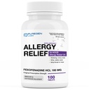 Puregen Labs Allergia Relief, Fexofenadine 180mg, 100 tabletti - 24 tundi mitte-uimastav antihistamiiniallergia Meditsiin runny nina, aevastamine, sügelemine, vesised silmad - valmistatud USAs