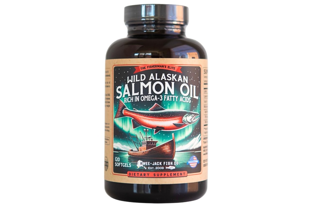Wild Alaskan Salmon Fish Oil Omega 3 toidulisand inimestele | EPA ja DHA | Kwee-Jack Fish Co. | 120 Softgels 1000mg Lõheõli