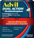 Advil Dual Action kaetud kapslid atsetaminofeeniga, 250 mg ibuprofeeniga ja 500 mg atsetaminofeeniga annuse kohta (2 annuse ekvivalent) 8 tunni valu leevendamiseks - 2 loend x 50