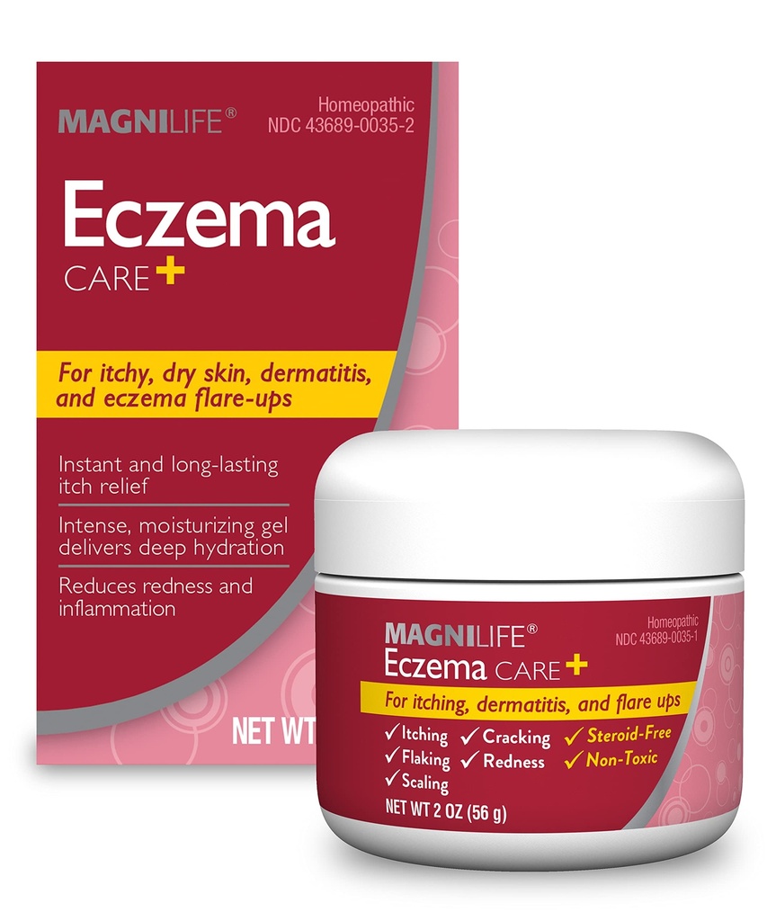 MagniLife Eczema Care+, niisutav geel sügelemiseks, kuiv nahk, viimane abinõu dermatiidile ja ekseemile Flare-Ups - looduslikud koostisosad Aloe, Calendula & teepuuõli - Steroid-vaba, parabeen-vaba - 2 oz