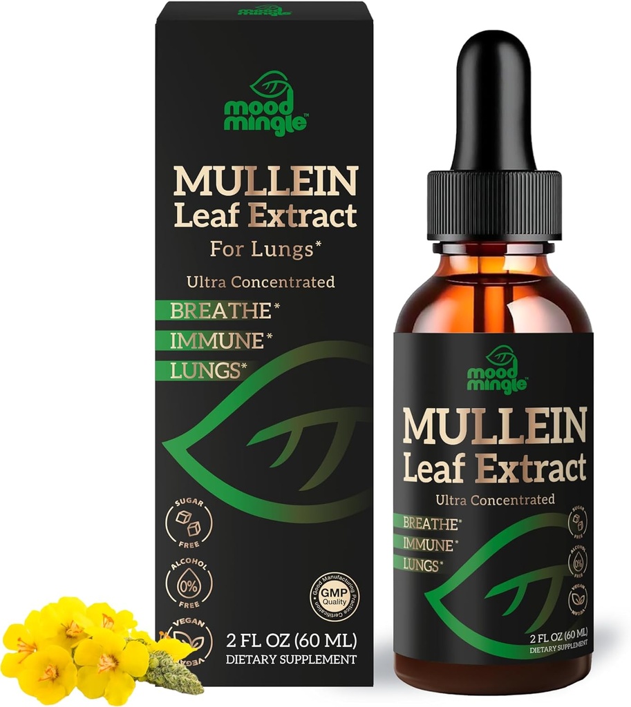 Mullein Leaf ekstrakt kopsudele - Mullein tilgad hingamisteede tervise toetamiseks Lung Detox Cleanse - Vegan Suhkruvaba Gluteenivaba - Vedel täiendus meestele 2fl. oz (60 ml) (1 pakend)