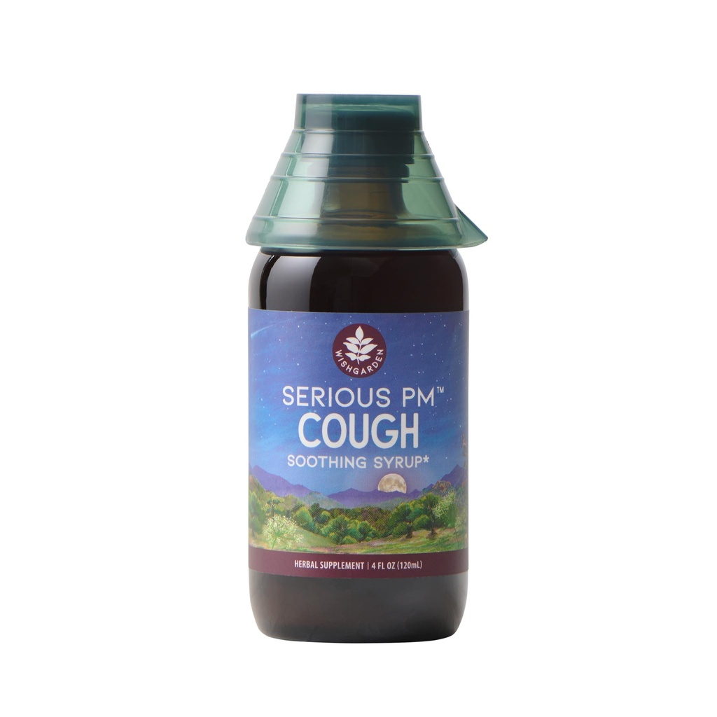 WishGarden maitsetaimed Tõsine köha PM rahustav siirup - looduslik taimne öine köha supressant täiskasvanutele Mullein Leaf Calms Cough Reflex, normaliseerib lima tootmist, toetab rahulikku und, 4oz