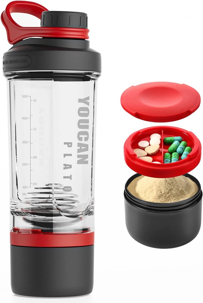 21oz Protein Shaker Bottle Pulber Ladustamine Konteiner-Shaker Cups Protein Shakes-pre treening pudel-Mixer Cup-Gym Sport Water Bottle - Valmistatud Tritan BPA Free, koos Wire Whisk Balls, Red