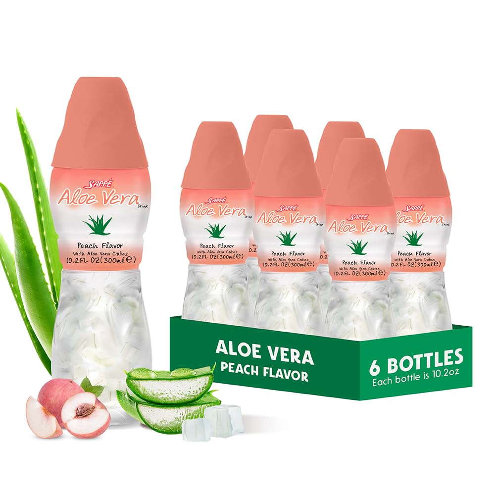 Aloe vera mahl (virsikumaitseline), millel on suurem paks puhas aaloe viljaliha (6 pakendit) Taimne mahl on suurepärane hüdratsiooniks ja sisaldab suurt aaloe viljaliha. See on tervislik täiskasvanutele ja lastele