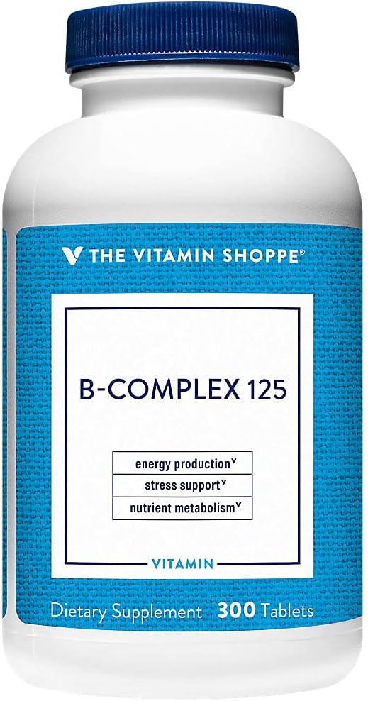 The Vitamin Shoppe B-Complex 125 – Supports Energy Production, Nervous System Function & Nutrient Metabolism – Excellent Source of B1, B2, B6, B12, Niacin, Folic Acid & Biotin (300 Tablets)