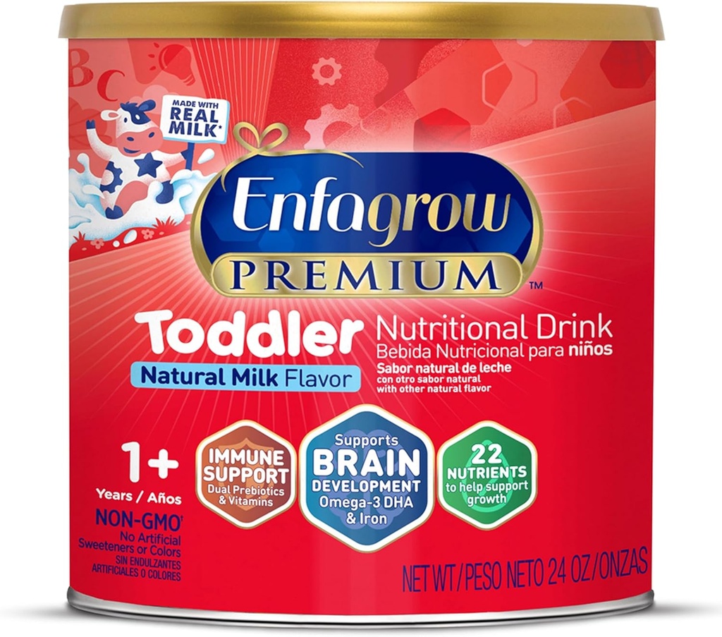 Enfagrow PREMIUM väikelaste toitumisjook, valmistatud tõelisest piimast, aju-ehitav oomega-3 DHA, toitained ja prebiootikumid kasvuks ja immuunsuse toetamiseks, mitte-GMO, väikelaste piimapulber, 24 Oz