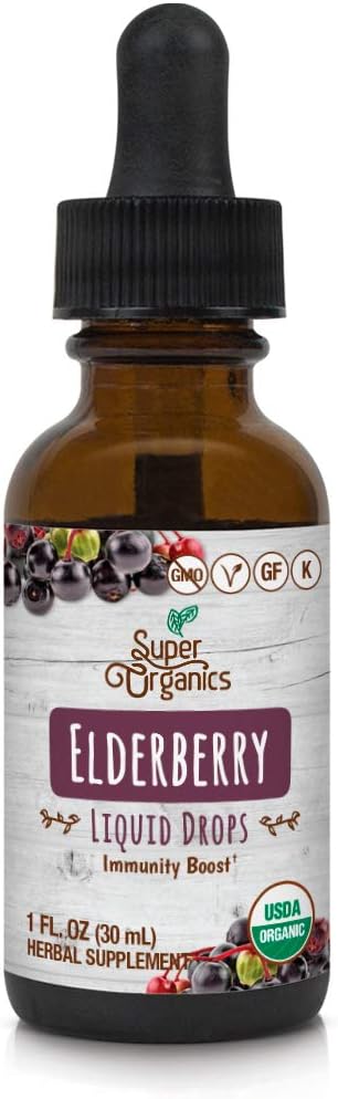 Super Organics Elderberry Vedel tilgad | Mitte-GMO, Gluteenivaba, Kosher, & Vegan, 1 Fl Oz