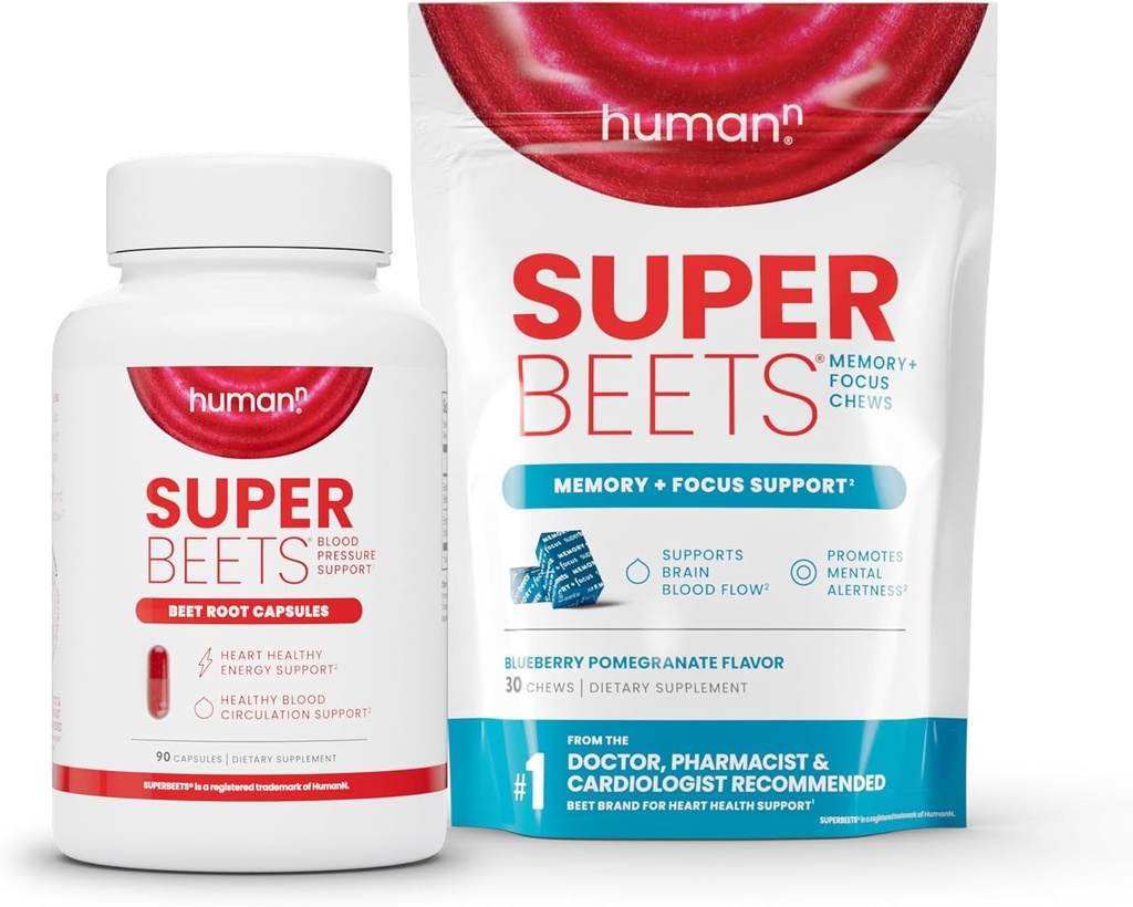 Humann SuperBeets Beet Root Capsules & Memory + Focus Chews