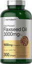 Horbäach Flaxseed Oil Softgel Capsules 3000mg | 300 Count | High Potency | with Omega 3 6 9 | Non-GMO, Gluten Free | Cold Pressed Flax Seeme
