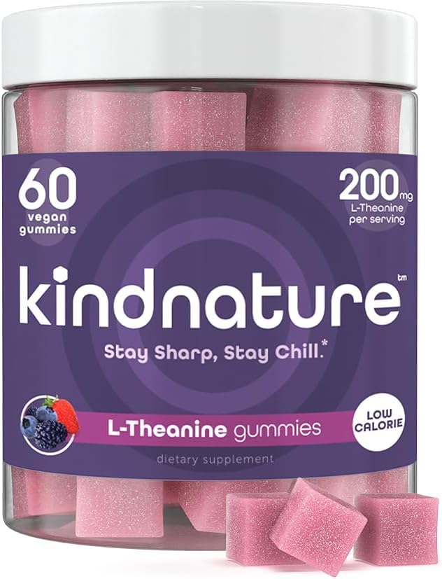 L-Theanine Gummies 200mg – Vegan Calm & Focus Supplement täiskasvanutele ja lastele vanuses 4+ – segatud marja närimistable, madal suhkur, mitte-uimane *