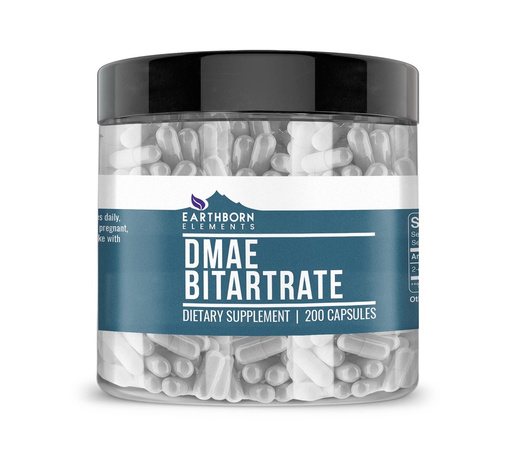 Maapealsed elemendid DMAE Bitartraat 200 kapslit, puhas ja lahjendamata, lisaaineteta