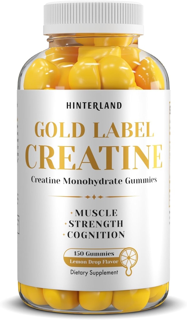 Hinterland Verlag Gold Label Kreatiin Monohüdraat Gummies tugevuseks, lihaste ehitamiseks, aju tervise täienduseks, 5 g serveerimiseks, 150 Gummies (30 serveerimist).