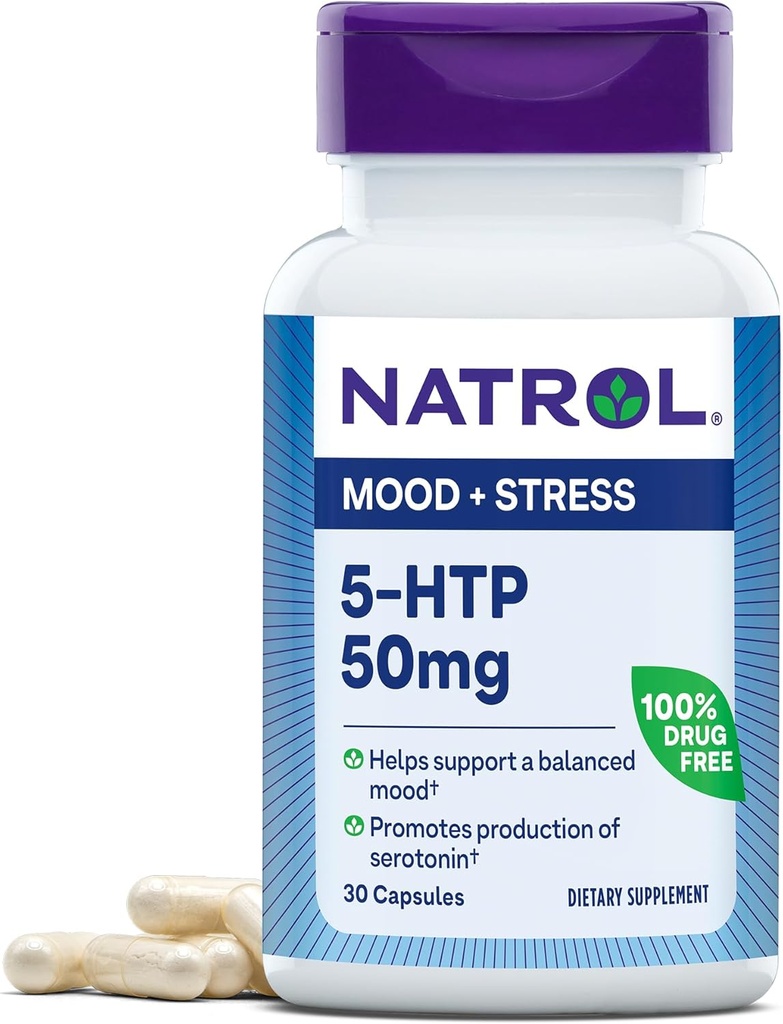 Natrol meeleolu ja stress 5-HTP 50mg, toidulisand aitab toetada tasakaalustatud meeleolu, 30 kapslit, 7-30 päeva pakkumist