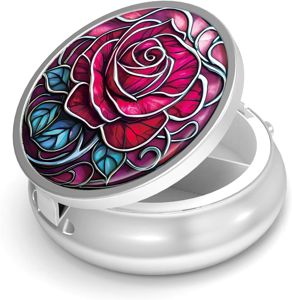 Pill Box-3 Compartment Small Pill Case Purse & Pocket Mini Metal Pill Holder Travel Pill Container hoida toidulisandeid BPA-vaba (Rose)