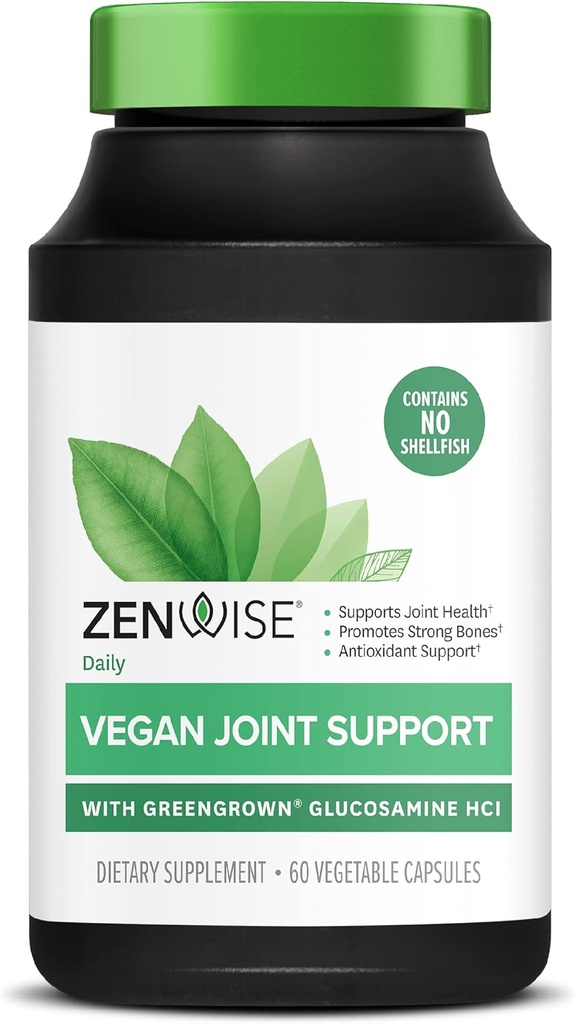 Zenwise Health Certified Vegan Joint Support Supplement - Glükoosamiin HCl, kurkum ja boswellia Extract - toetab luu tervist + liigesed-magneesium ja vitamiin D (D3 kolekaltsiferool) - 60 kapslit