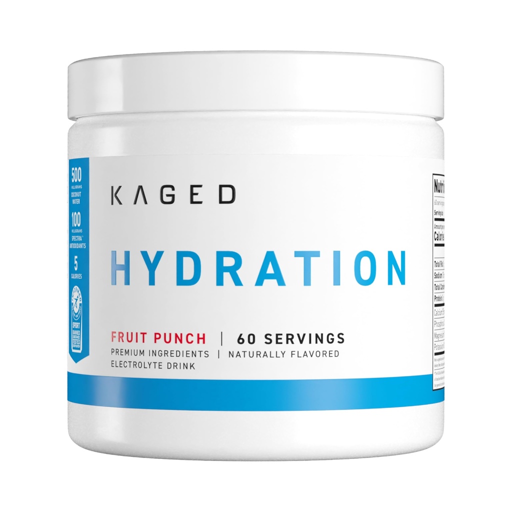 Kaged Electrolytes, Muscle Hydra-Charge Premium Electrolyte Powder, Hydration Electrolyte Powder, Pre Workout, Post Workout, Intra Workout, Fruit Punch, 60 Servings