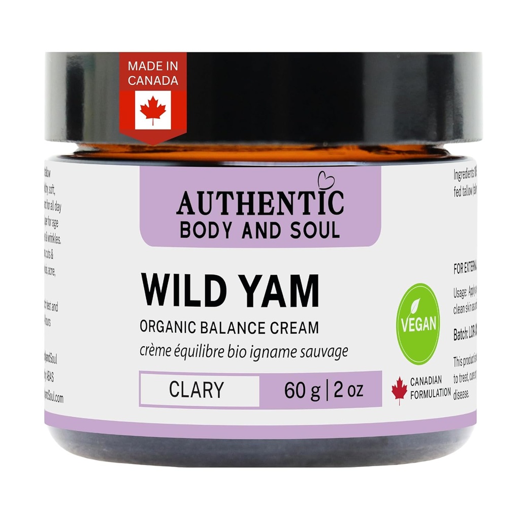 Autentne orgaaniline Wild Yam Root Balancing Cream naistele, kellel on Premium taimsed botaanika, Yam Cream, Wild Yam nahahooldus, kõik koostisosad sertifitseeritud vegan (VEGAN Clary Blend)