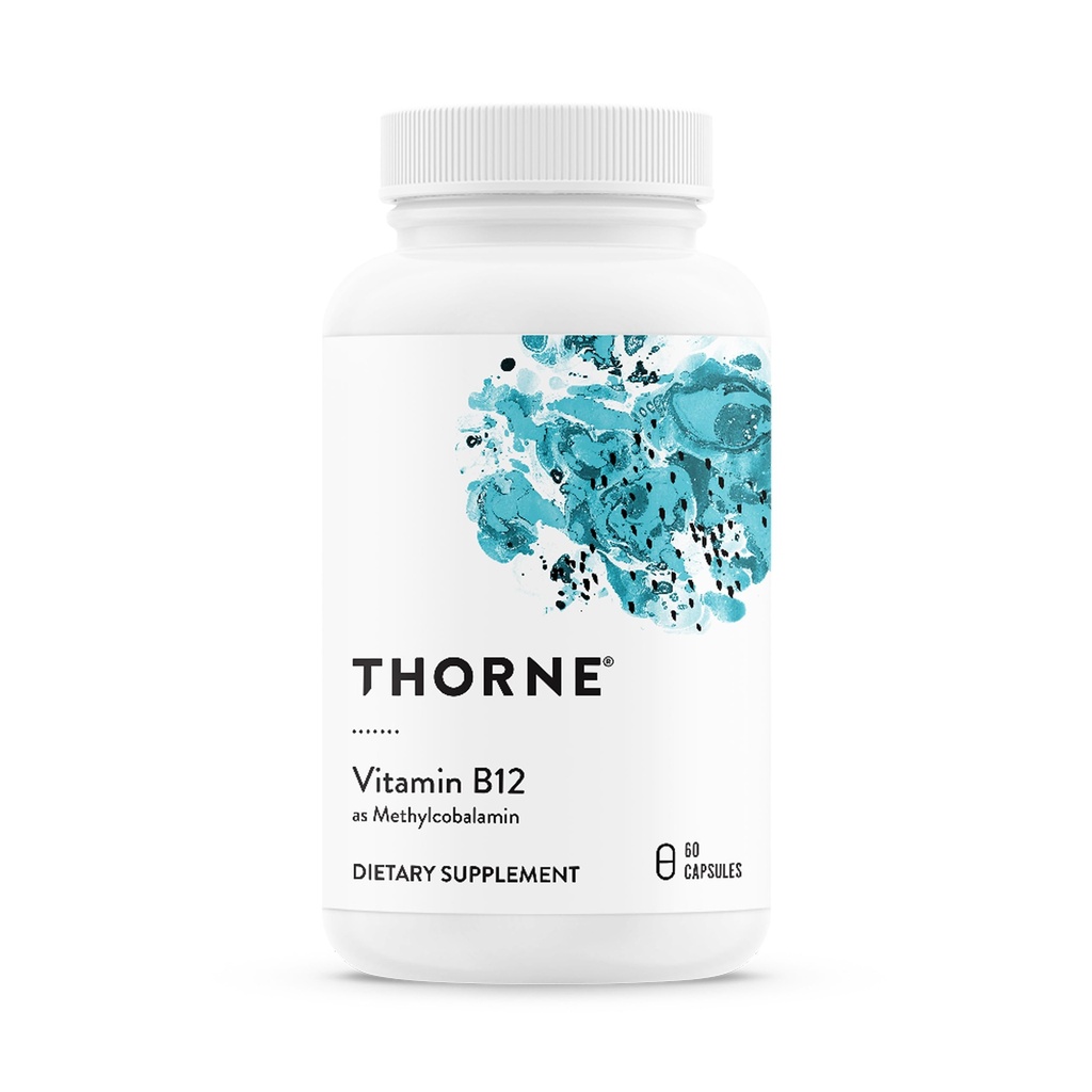 THORNE - vitamiin B12 - metüülkobalamiinina - toetab südame ja närvi tervist, vererakkude funktsiooni, tervislikku und ja metüülimist * - gluteeni, piima ja sojavaba - 60 serveerimist