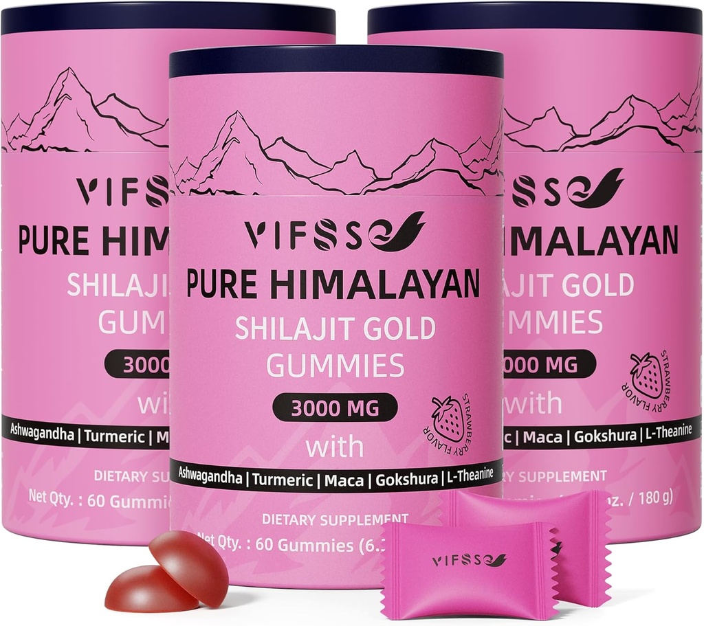 Shilajit Gummies, 3000 Mg Shilajit Pure Himalayan Organic koos Ashwagandha, kurkum suhkruvabad kummid meestele ja naistele, Shilajit Supplement, Non-GMO Nature Shilajit energia, 180 Gummis