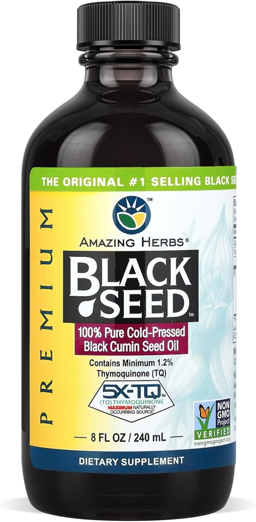 Hämmastavad maitsetaimed Premium Black Seed Oil - Külmpressitud Nigella Sativa Aids seedetrakti tervises, immuuntoetus, ajufunktsioon, liigeste liikuvus, Gluteenivaba, Non GMO - 8 Fl Oz