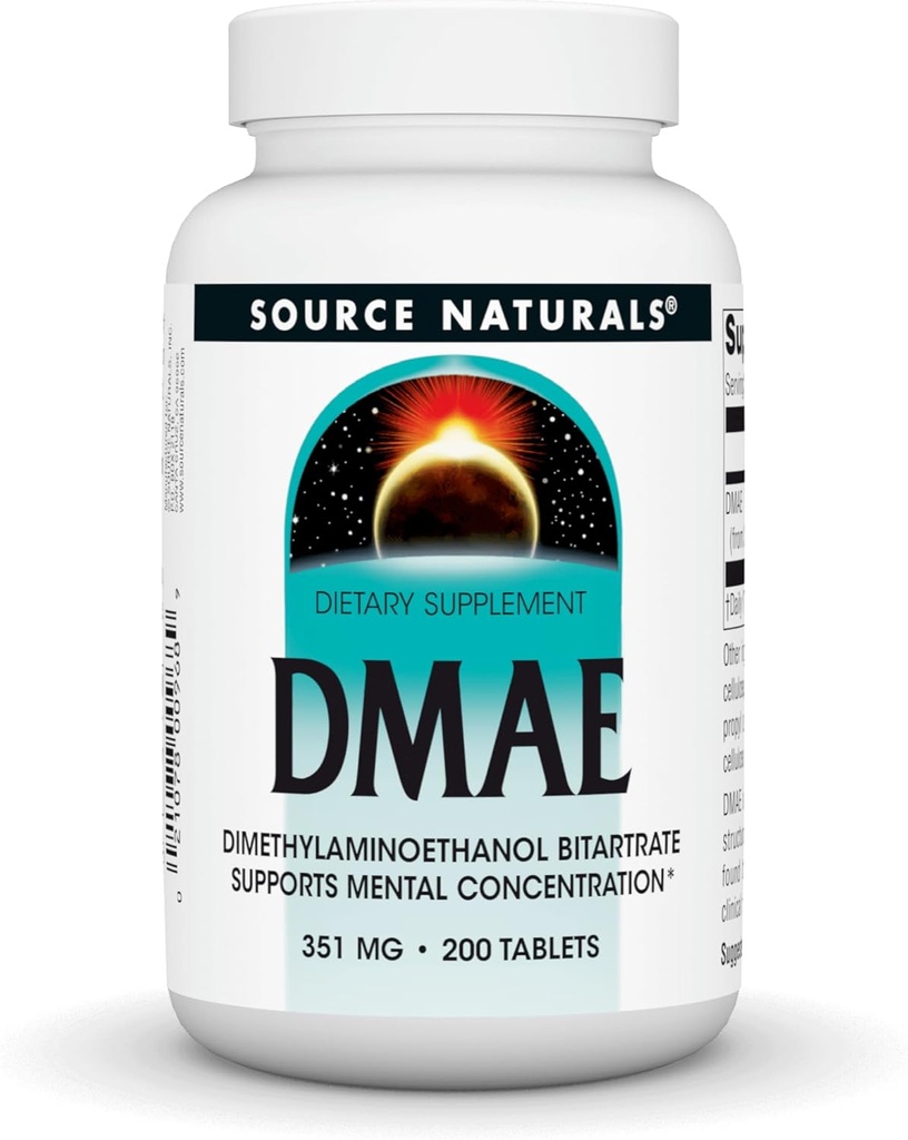 Allikas Naturals DMAE, dimetüülaminoetanool Bitartraat - toetab vaimset kontsentratsiooni - 200 Tabletid