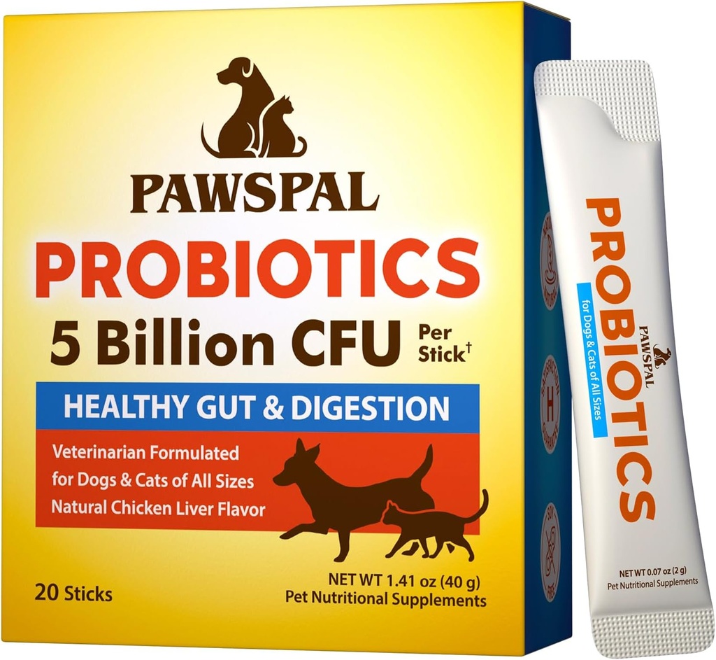 Probiootikumid koertele ja kassidele, 5 miljardit CFU, veterinaar formuleeritud, seedetrakti ja immuunsüsteemi tervis, soolestiku Flora tasakaal, kõik looduslikud probiootilised pulbrid, kana maks maitse, 20 pulka