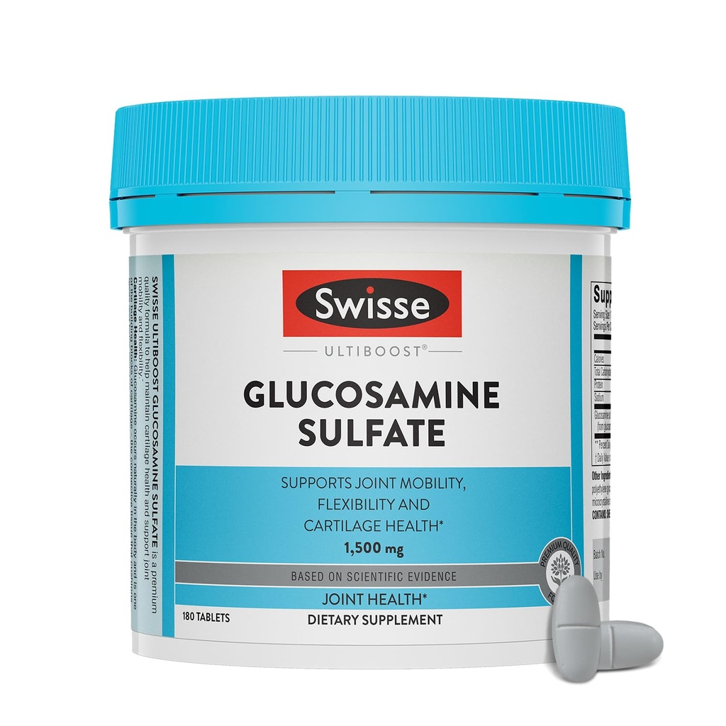 Swisse Glükosamiin Sulfate ühine tugi toidulisand liikuvuse ja paindlikkuse Tervis | Naised ja mehed | Glucosamina 1500mg | 180 tabletti | 6 kuud pakkumine