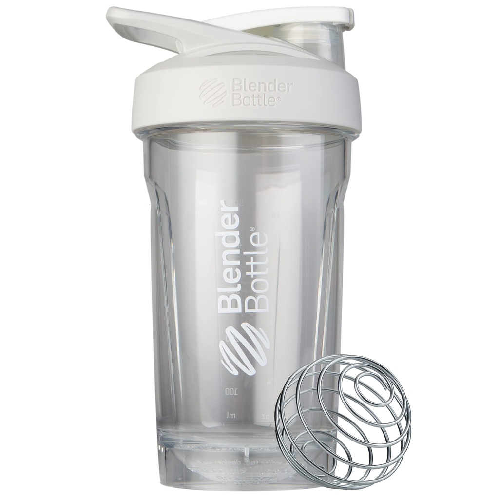 BlenderBottle Sport Shaker Bottle koos traadiga Whisk, 24-Ounce, White - Protein Shakes & Hydration sportlastele & Fitness Entusiastid, Lihtne segamine, Vastupidav ja kerge, lukustatav Lid