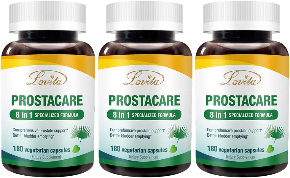 Lovita eesnäärme tervis, 8 in 1 Eksklusiivsed eesnäärme lisandid meestele, kellel on Saw Palmetto 500mg, nõges, lükopeen normaalse urineerimise sageduse jaoks, 180 Veggie kapslit (3. pak)