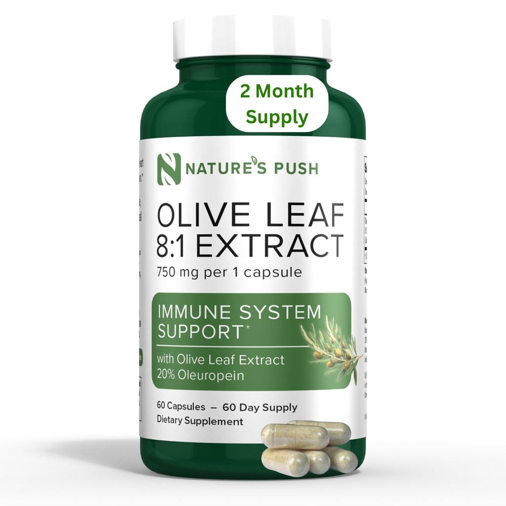 Nature's Push Super Potent Olive Leaf 8: 1 Ekstrakt 20% Oleuropeiin 750mg Kapsel Immuunsüsteem, nahk ja südame tervise tugi Vegan Mitte-GMO USA cGMP Gluteen vabad antioksüdandid 60 kapslit 2 kuu pakkumine