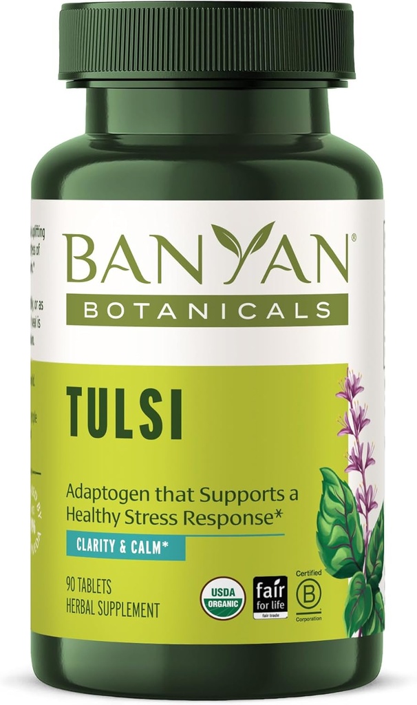Banyan Botanicals Tulsi (Püha basiilik) – Adaptogeen – Orgaaniline Kops ja hingamisteede tervise täiendus * – 90 tabletti – mitte-GMO jätkusuutlikult hangitud vegan