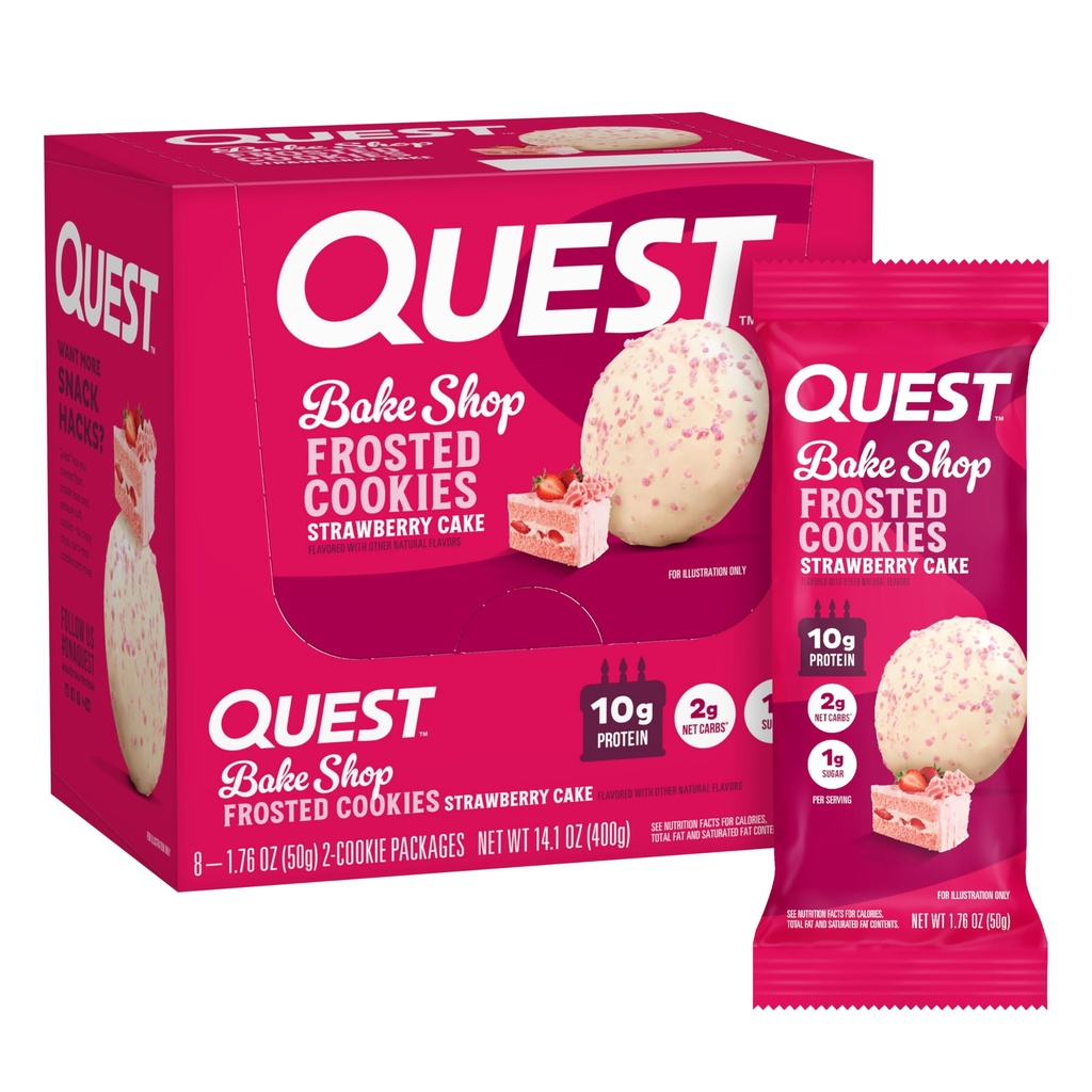Quest Nutrition Frosted Cookies Twin Pack, maasikakook, 1g suhkur, 10g valk, 2g Net Carbs, Gluteenivaba, 16 küpsist
