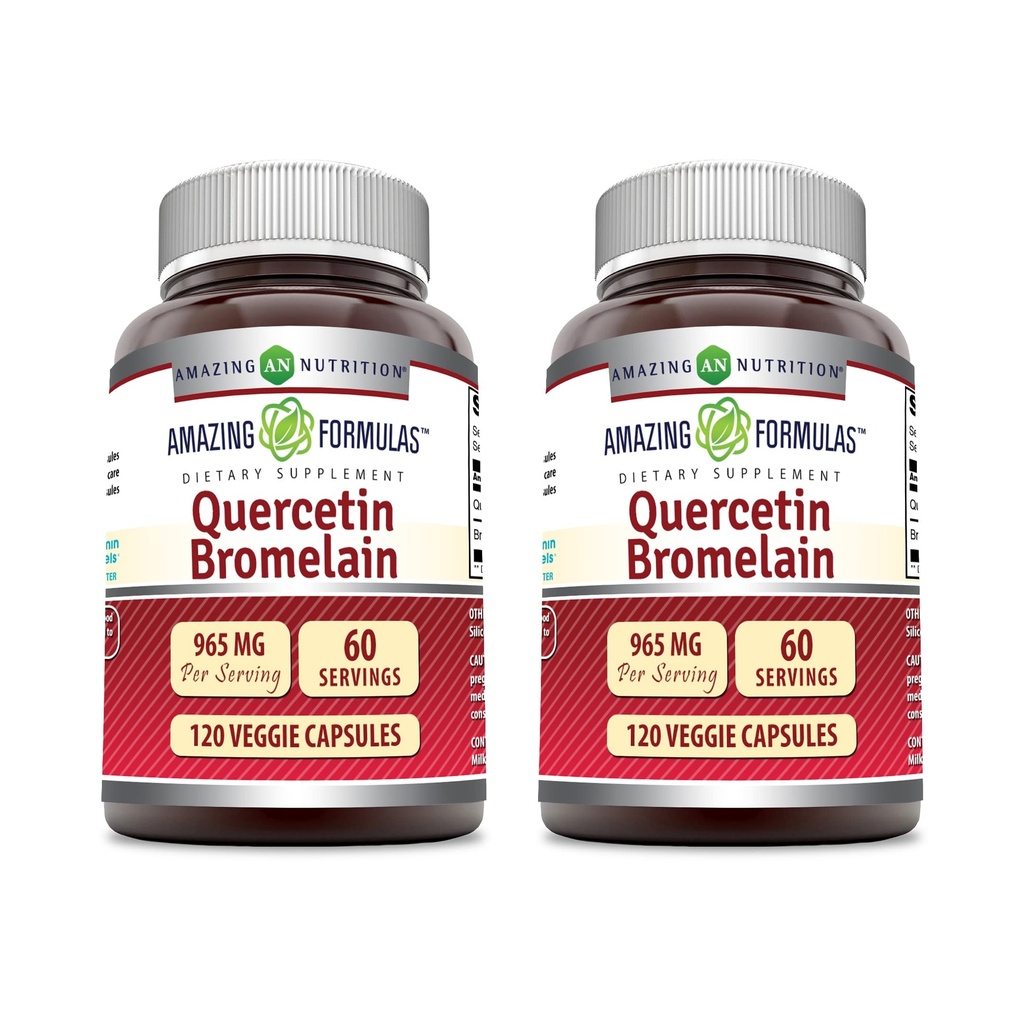 Amazing valemid Quercetin 800mg Bromelain 165mg, 120 Veggie kapslid täiendada (pakk 2) - Non-GMO - Gluteenivaba - toetab üldist tervist ja heaolu