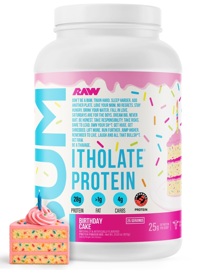 RAW vadak Isolaatvalgu pulber, sünnipäevakook (CBUM Itholate Protein) - 100% rohusööt spordi toitumispulber lihaste kasvuks ja taastumiseks - madala rasvasisaldusega, madala carb - 25 serveerimist