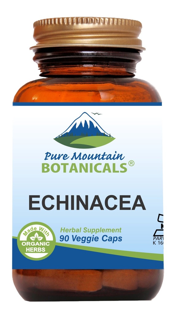 Pure Mountain Botanicals Echinacea Capsules Supplement - Kosher Vegan Caps 420mg Organic Echinacea Juur