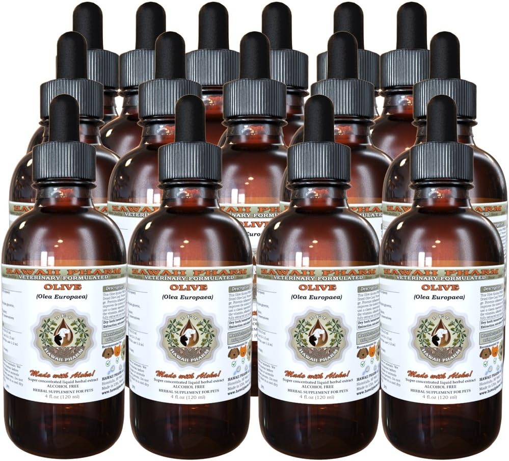 HawaiiPharm Olive (Olea europaea) Organic Dried Leaf Veterinary Natural Alcohol-Free Vedel Extract, Pet Herbal Supplement 15x4oz