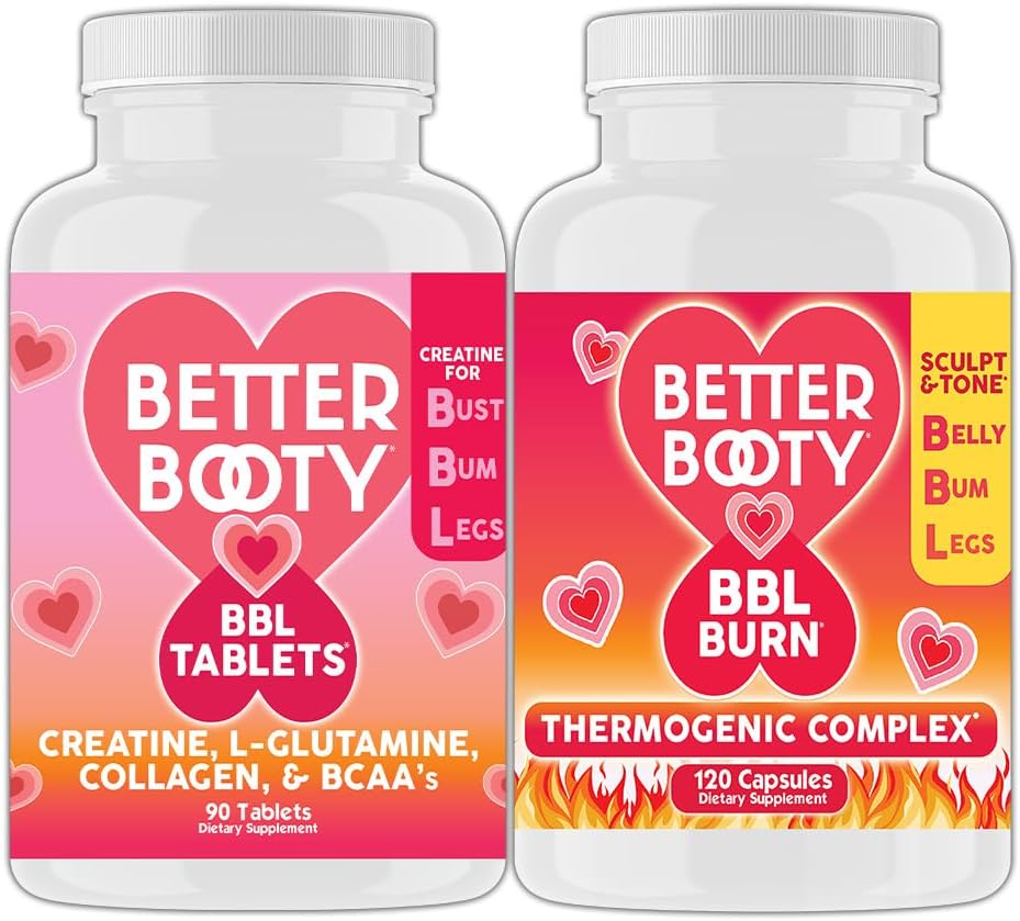 Vihased toidulisandid Parem Booty Naiste kreatiini BBL Combo: BBL tabletid (90ct) w. Kreatiin, glutamiin, BCAA, kollageen + BBL põletada termogeensed kapslid (120ct)
