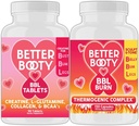 Vihased toidulisandid Parem Booty Naiste kreatiini BBL Combo: BBL tabletid (90ct) w. Kreatiin, glutamiin, BCAA, kollageen + BBL põletada termogeensed kapslid (120ct)