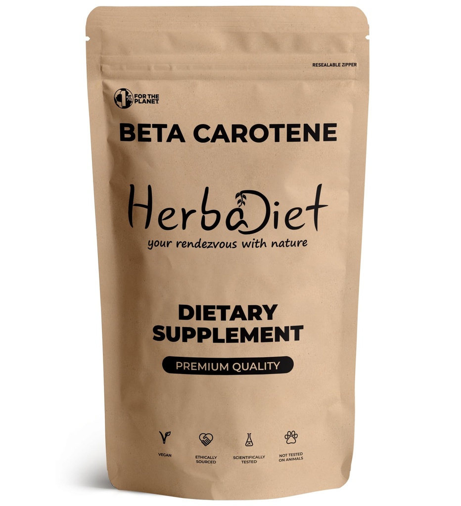 Beetakaroteen 10% A-vitamiini 25000 RÜ pulber | Immuunsüsteemi tugi, antioksüdantide lisand | Kartenoidid tervisliku nägemise, silmade ja naha jaoks | 100% looduslik betakaroteen (1,76 oz - 50 g)